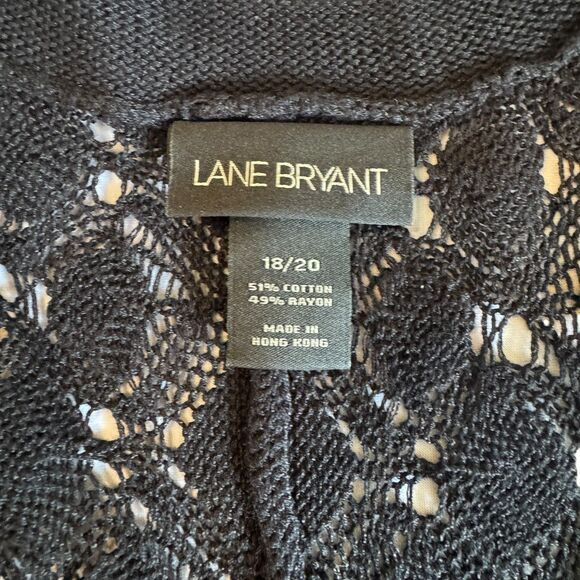 LANE BRYANT Women Sz 18/20 Black Dolman Sleeve Knit Eyelet V-Neck Top Drawstring - Picture 6 of 6